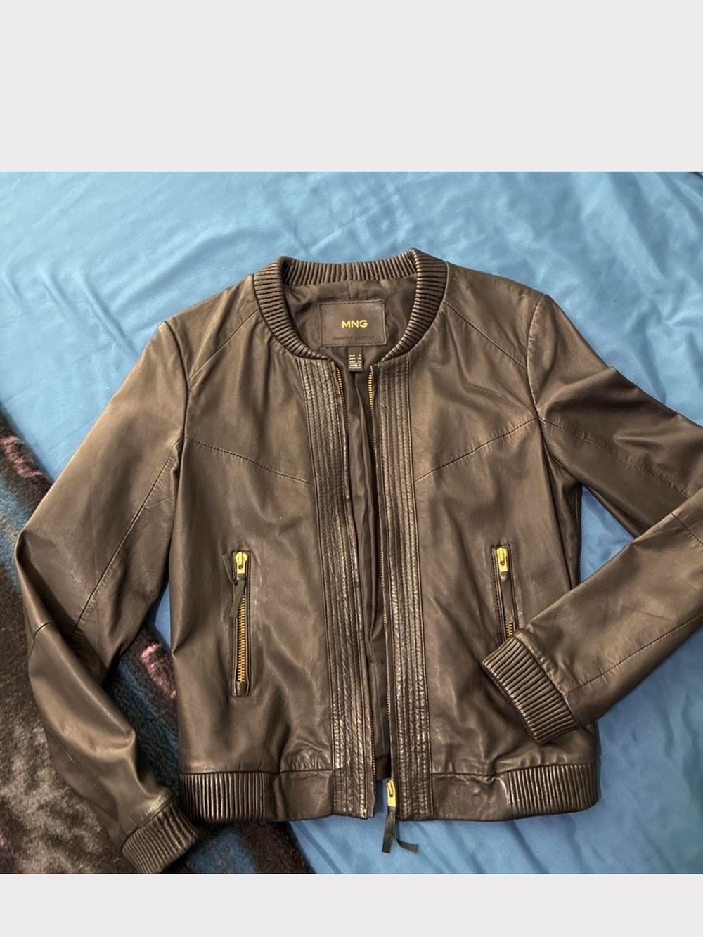 Mango Black Genuine Leather Jacket